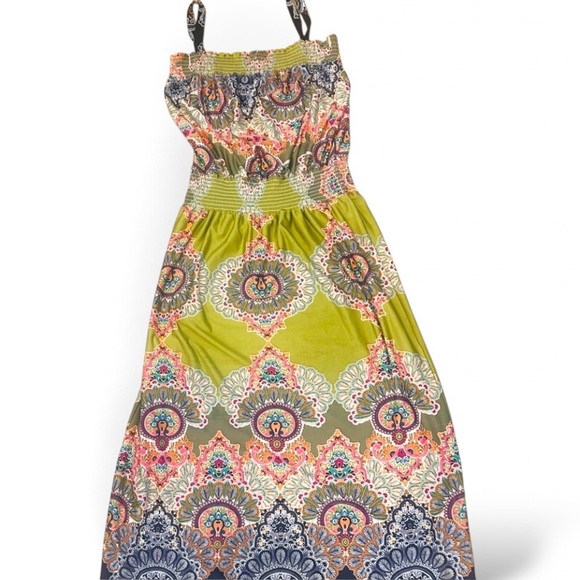 Sunny Leigh Dresses & Skirts - Sunny Leigh Paisley Print Green Button Strap Stretchy Boho Sundress - Size 1X